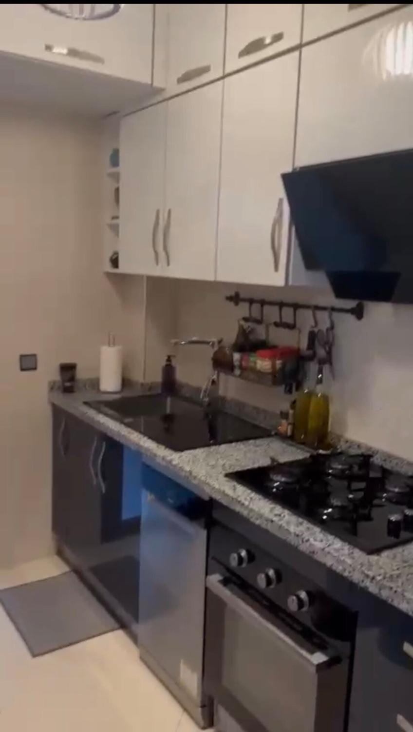 Kitchen or kitchenette, dishwasher, stove