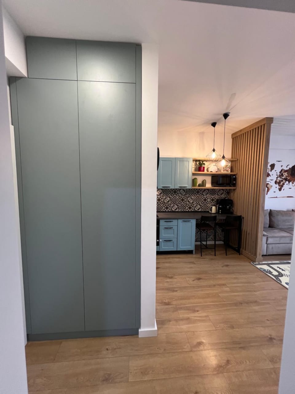 Kitchen or kitchenette, oven, wardrobe
