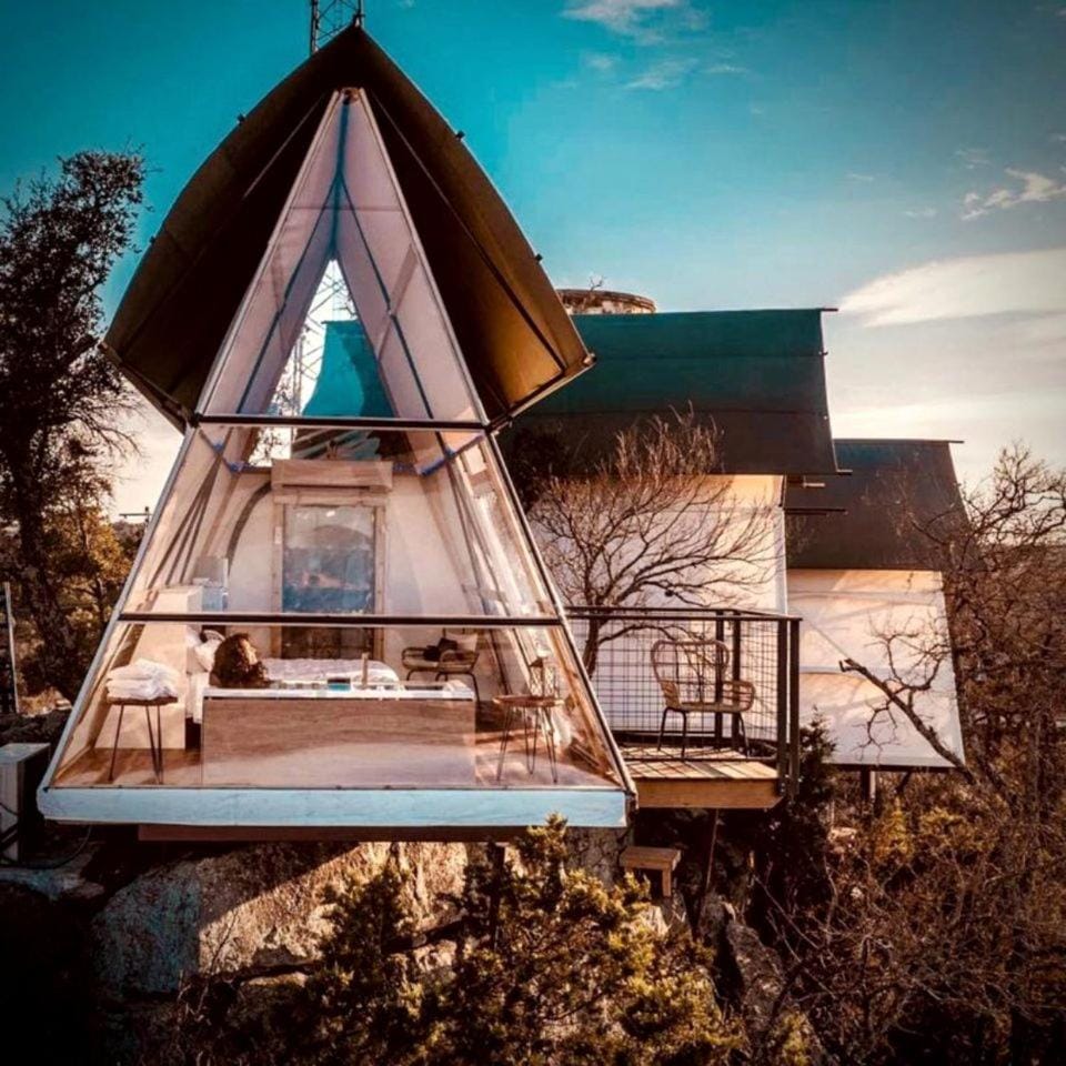 Luxury Glass A-Frame Escape with Cliffside Balcony & Spa Features in Cottonwood Shores, Texas Chalet in Cottonwood Shores