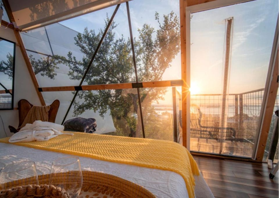 Luxury Glass A-Frame Escape with Cliffside Balcony & Spa Features in Cottonwood Shores, Texas Chalet in Cottonwood Shores