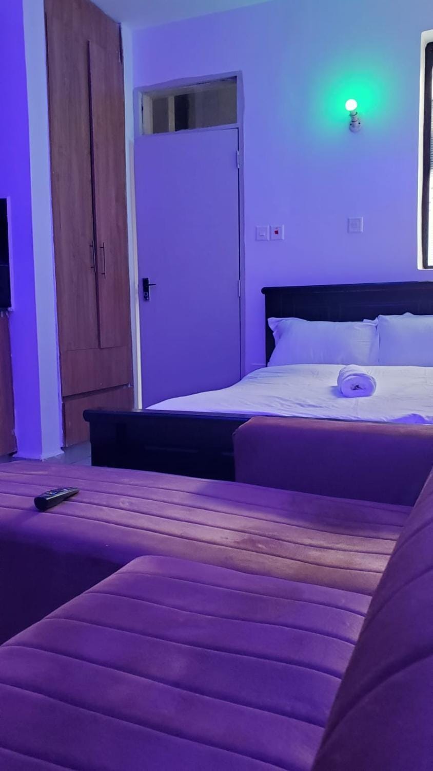 Bed, wardrobe