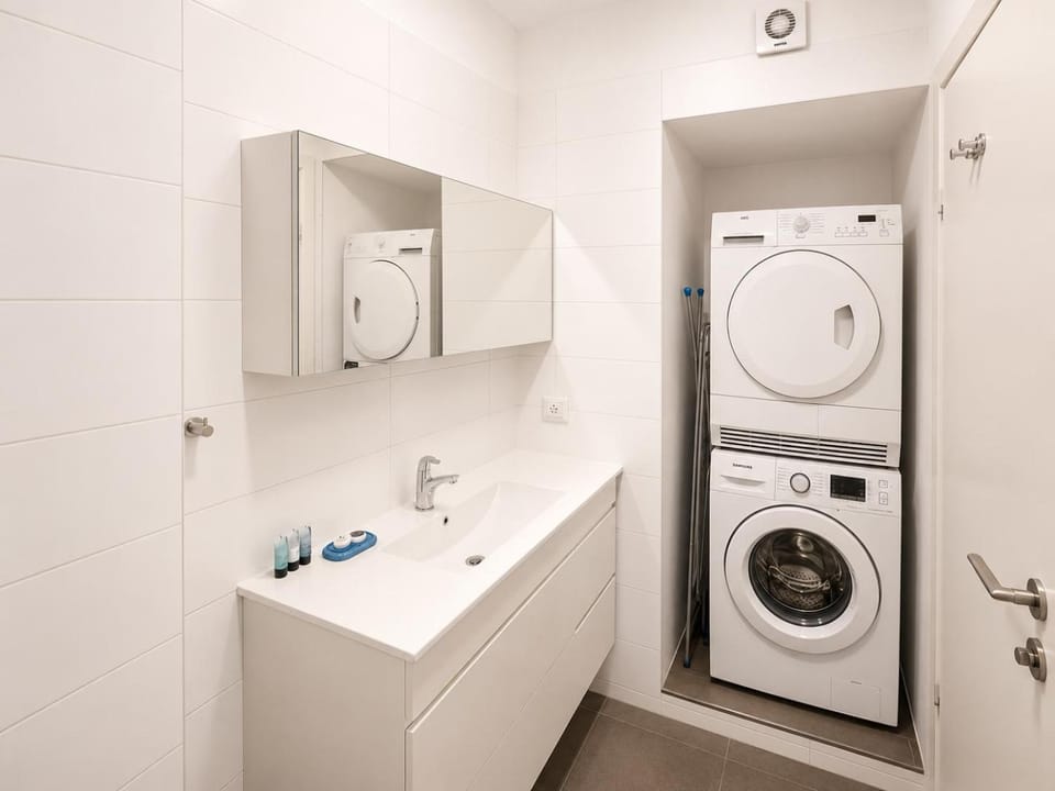 Bathroom, washing machine, dryer