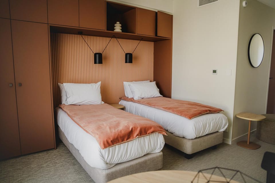 Bed, wardrobe