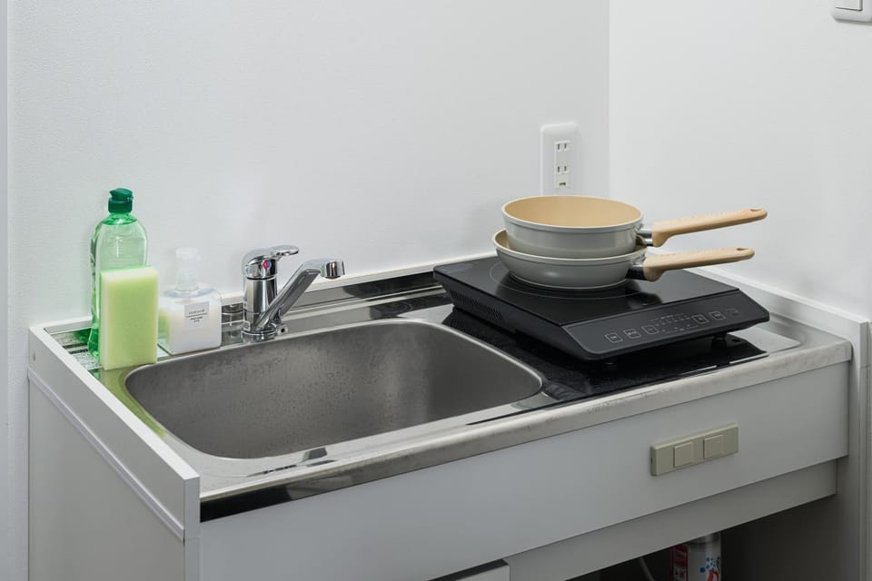 Kitchen or kitchenette, stove
