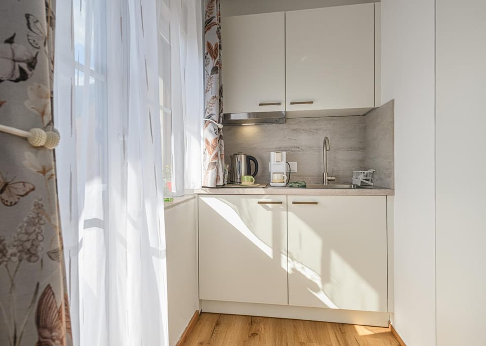 Kitchen or kitchenette, stove