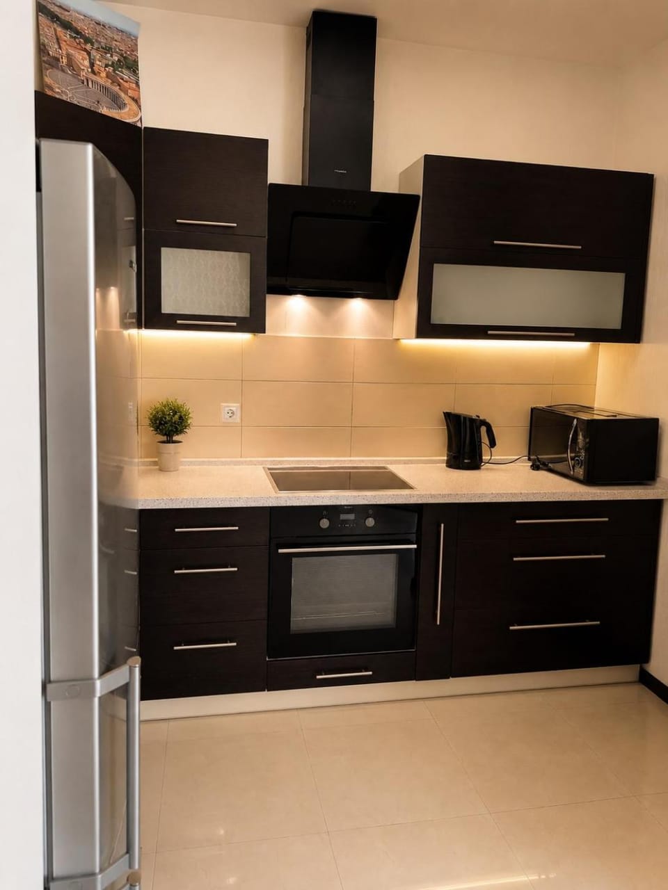 Kitchen or kitchenette, oven, stove