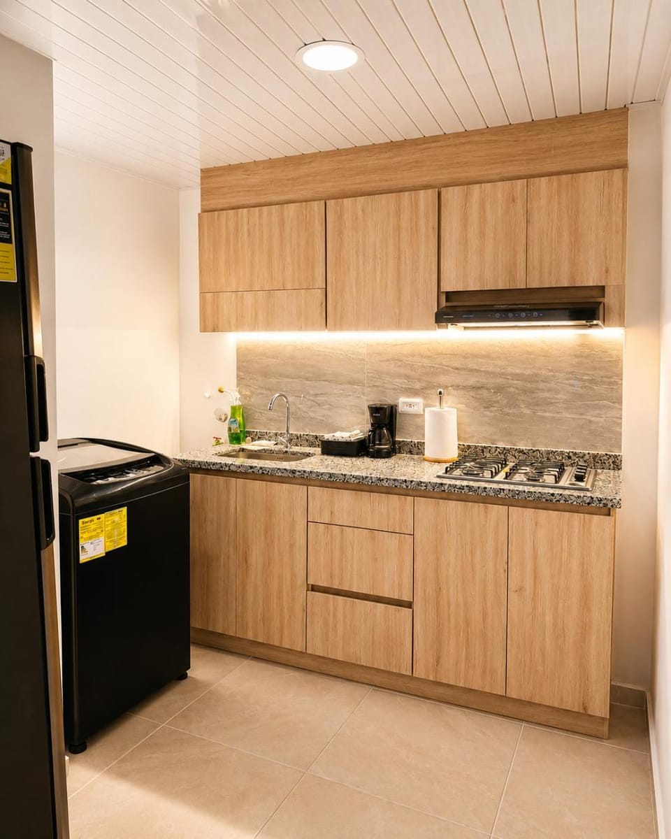 Kitchen or kitchenette, stove