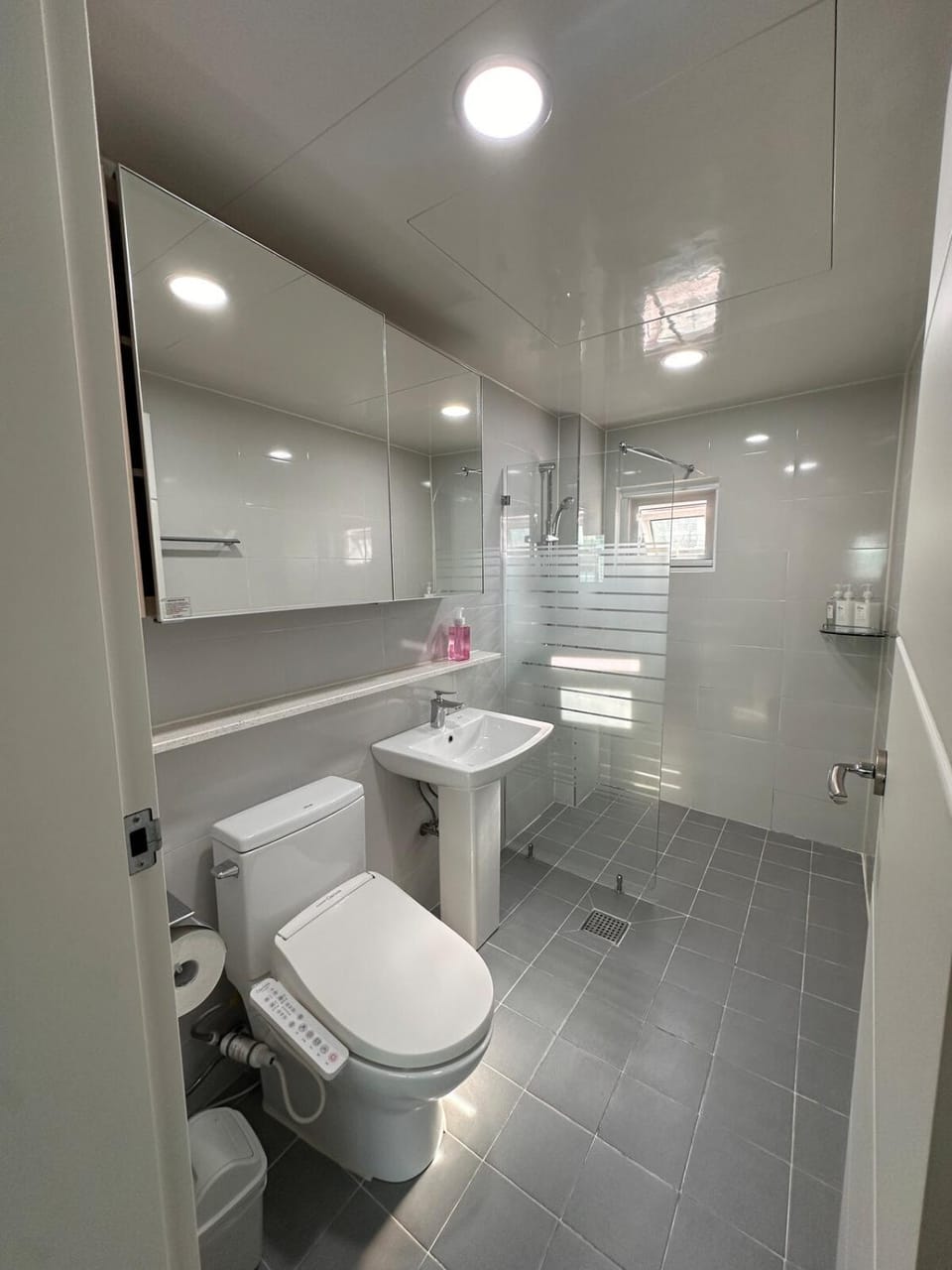 Shower, Toilet, bidet, towels