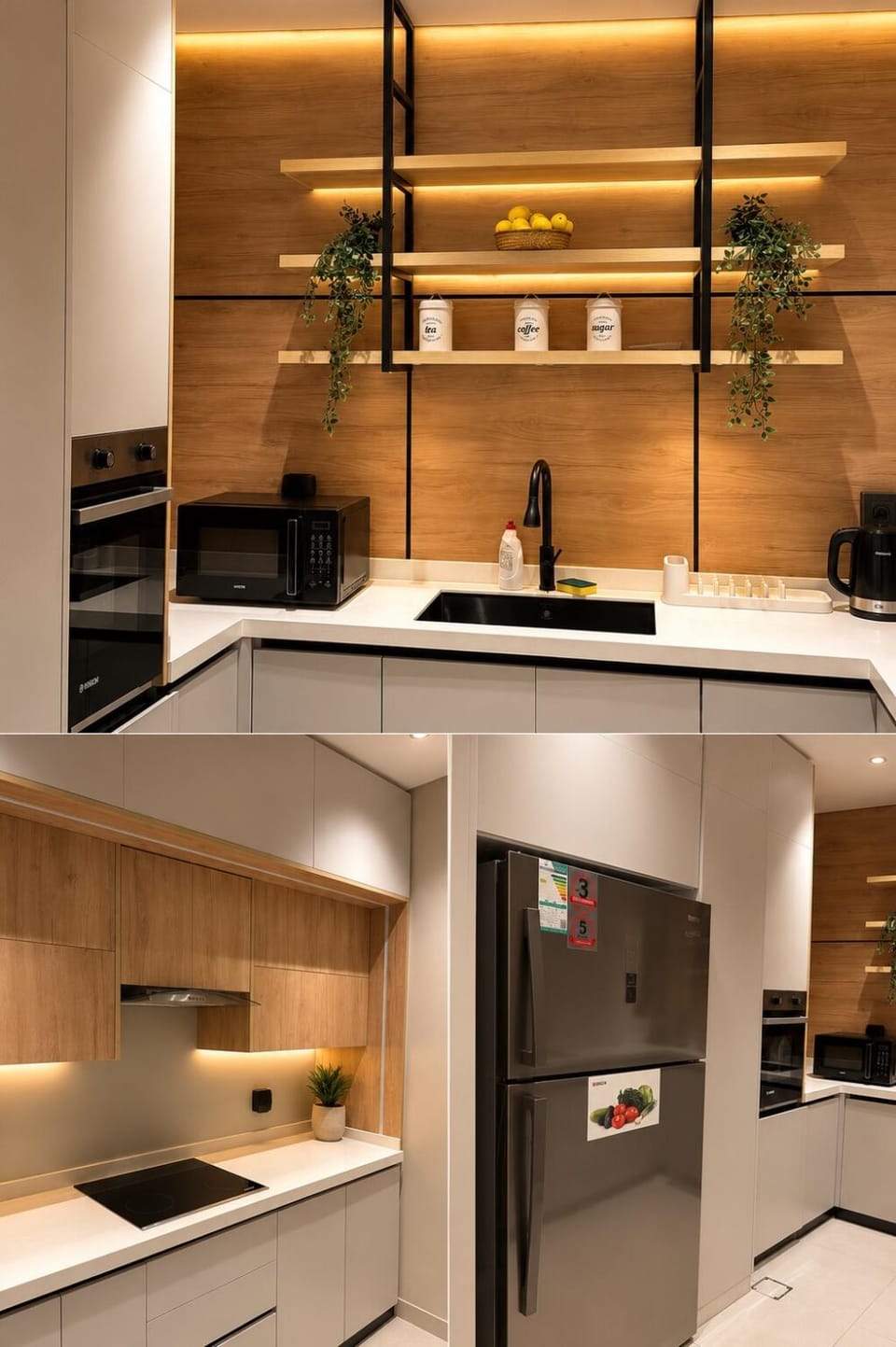 Kitchen or kitchenette, oven