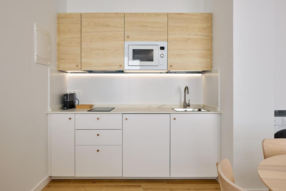 Kitchen or kitchenette, stove
