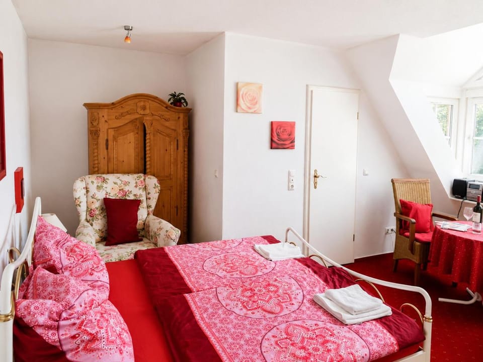 Bed, wardrobe