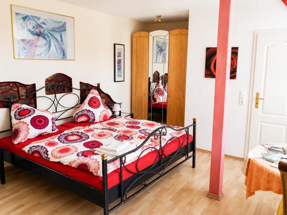 Bed, wardrobe