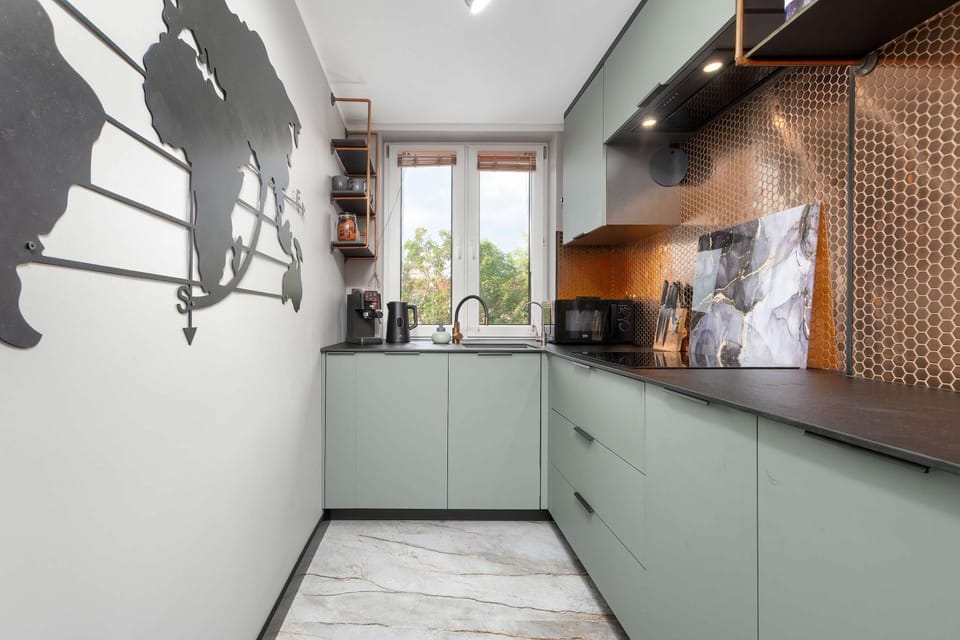 Kitchen or kitchenette, stove