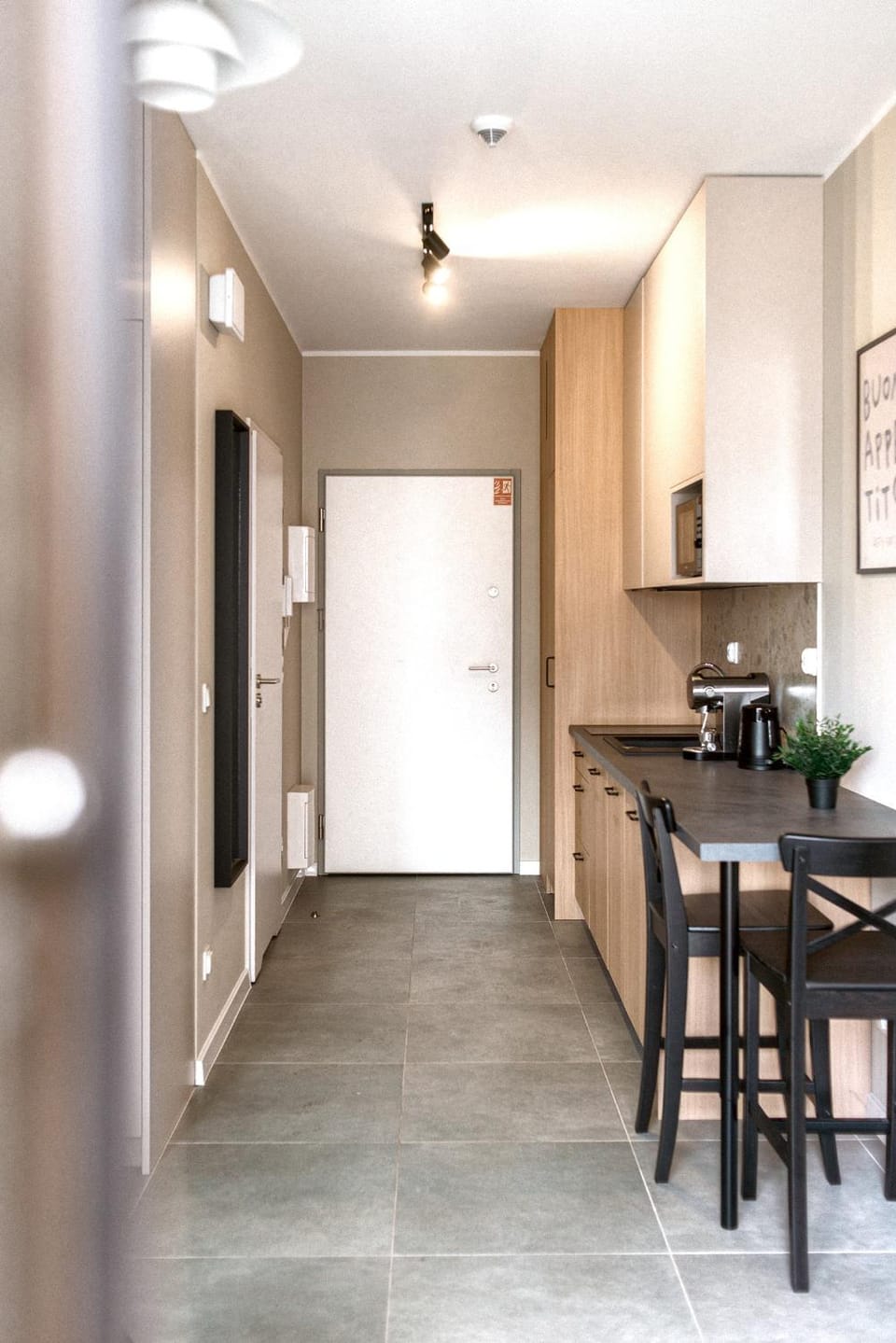 Kitchen or kitchenette, stove