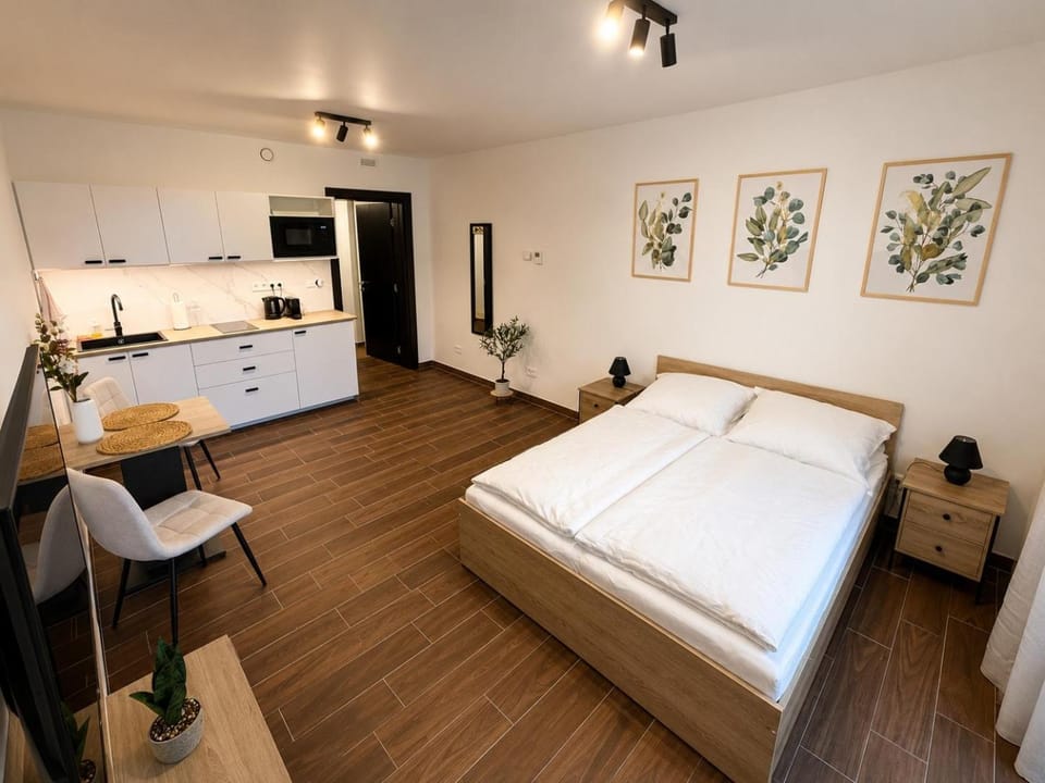 Bed, Kitchen or kitchenette, stove