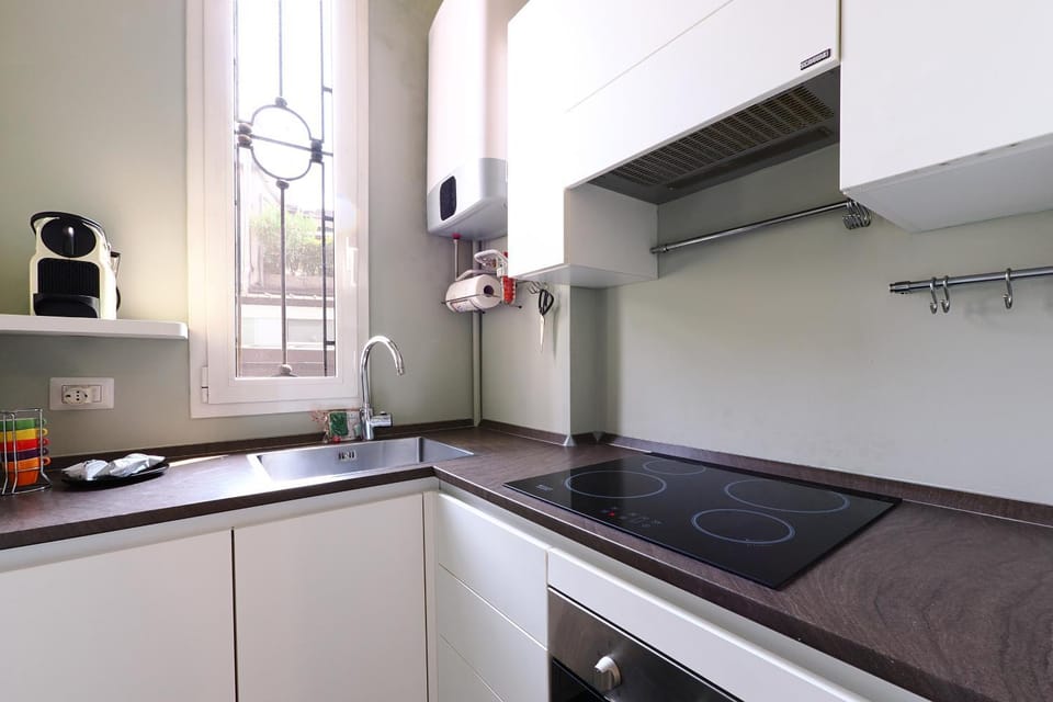 Kitchen or kitchenette, stove