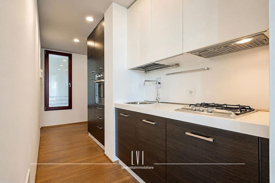 Kitchen or kitchenette, stove