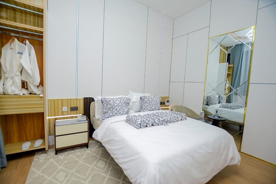 Bed, Photo of the whole room, Bedroom, towels, wardrobe