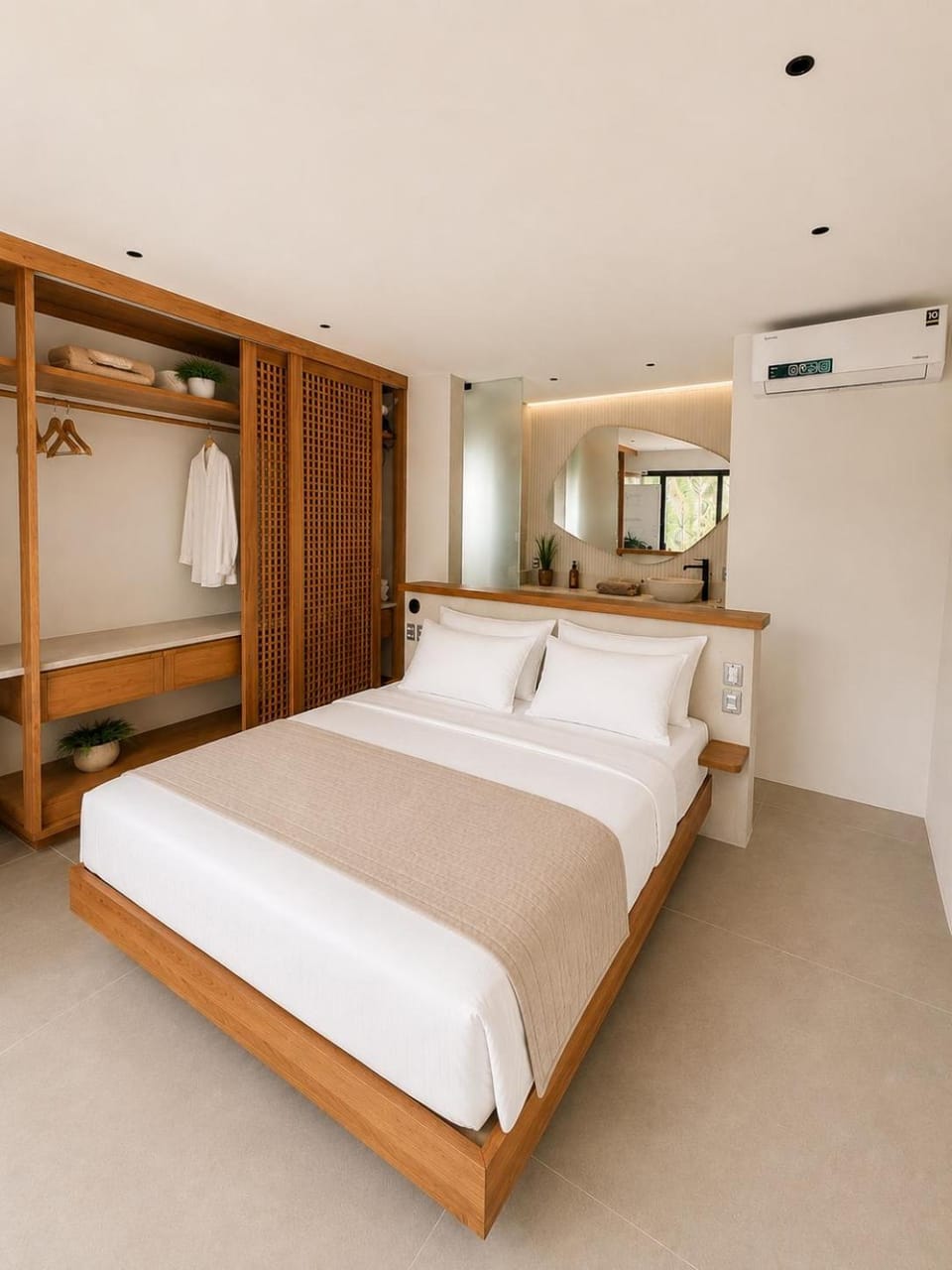 Bed, Photo of the whole room, Bedroom, wardrobe, air conditioner