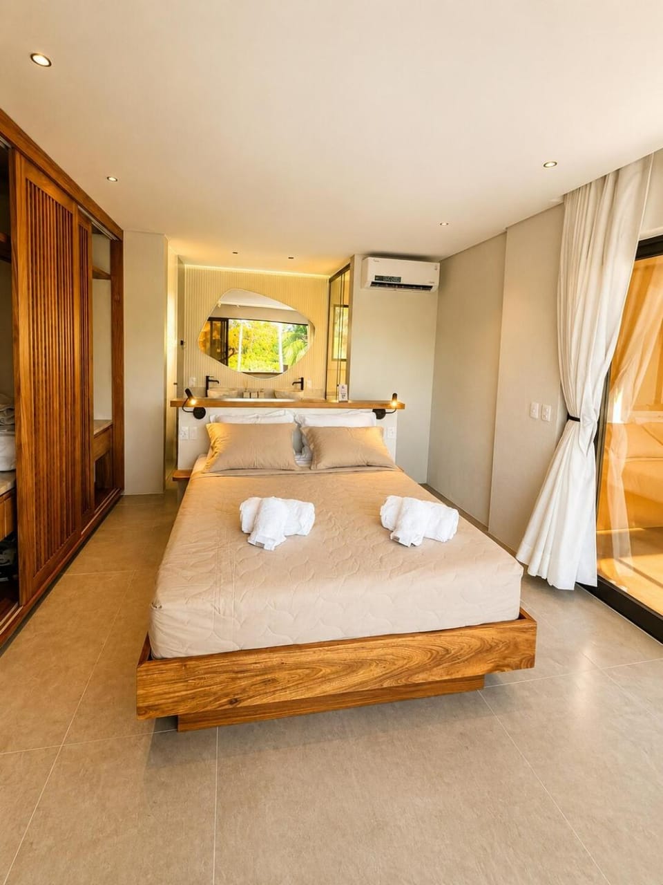 Bed, Photo of the whole room, Bedroom, towels, wardrobe, air conditioner