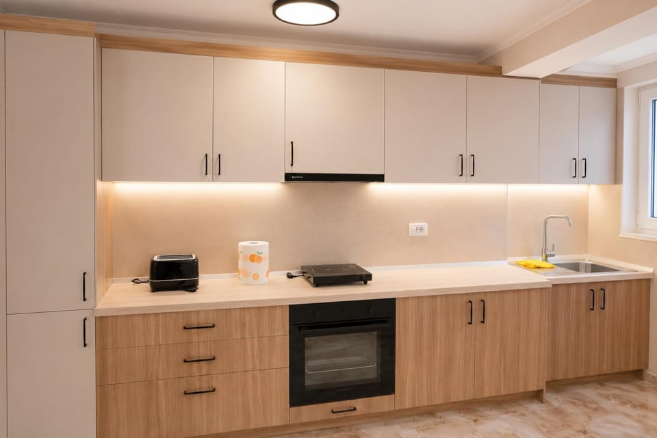 Kitchen or kitchenette, stove, toaster