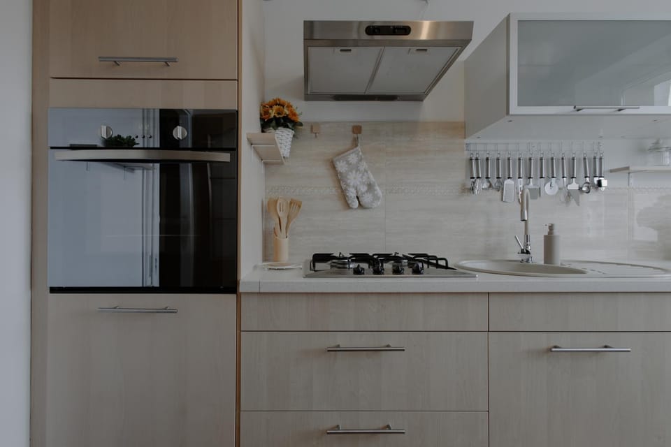 Kitchen or kitchenette, stove