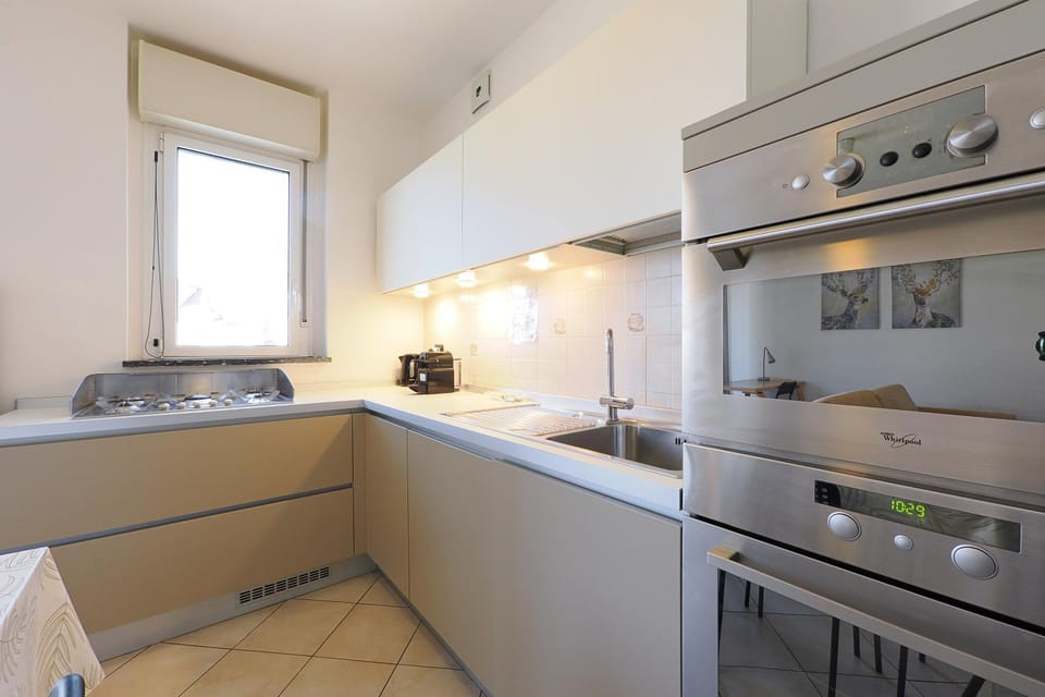 Kitchen or kitchenette, dishwasher, oven, stove