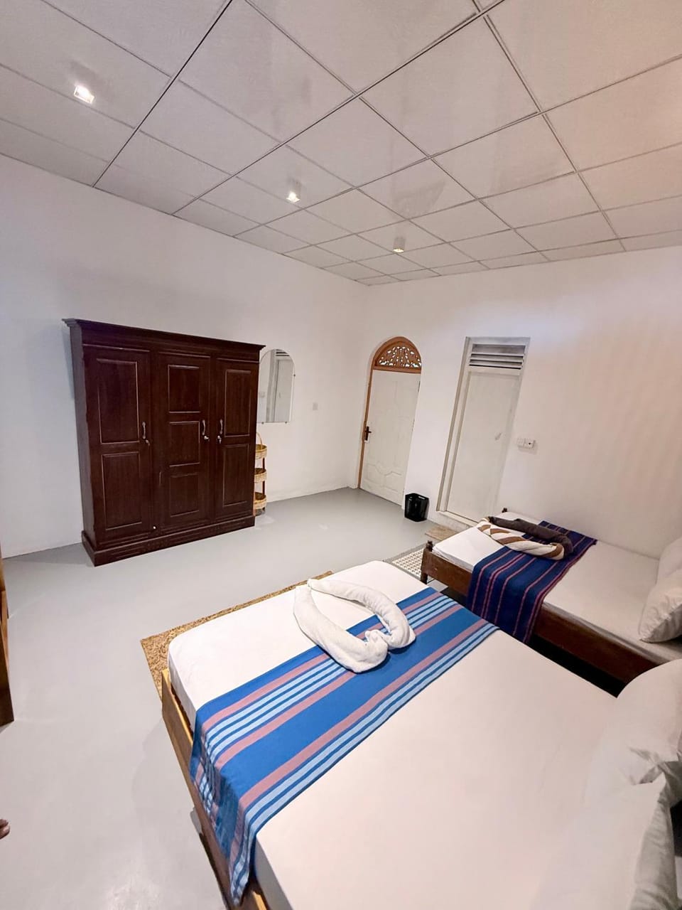Bed, wardrobe