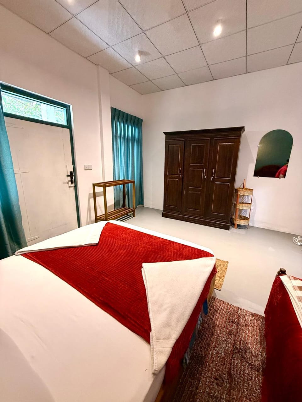 Bed, wardrobe
