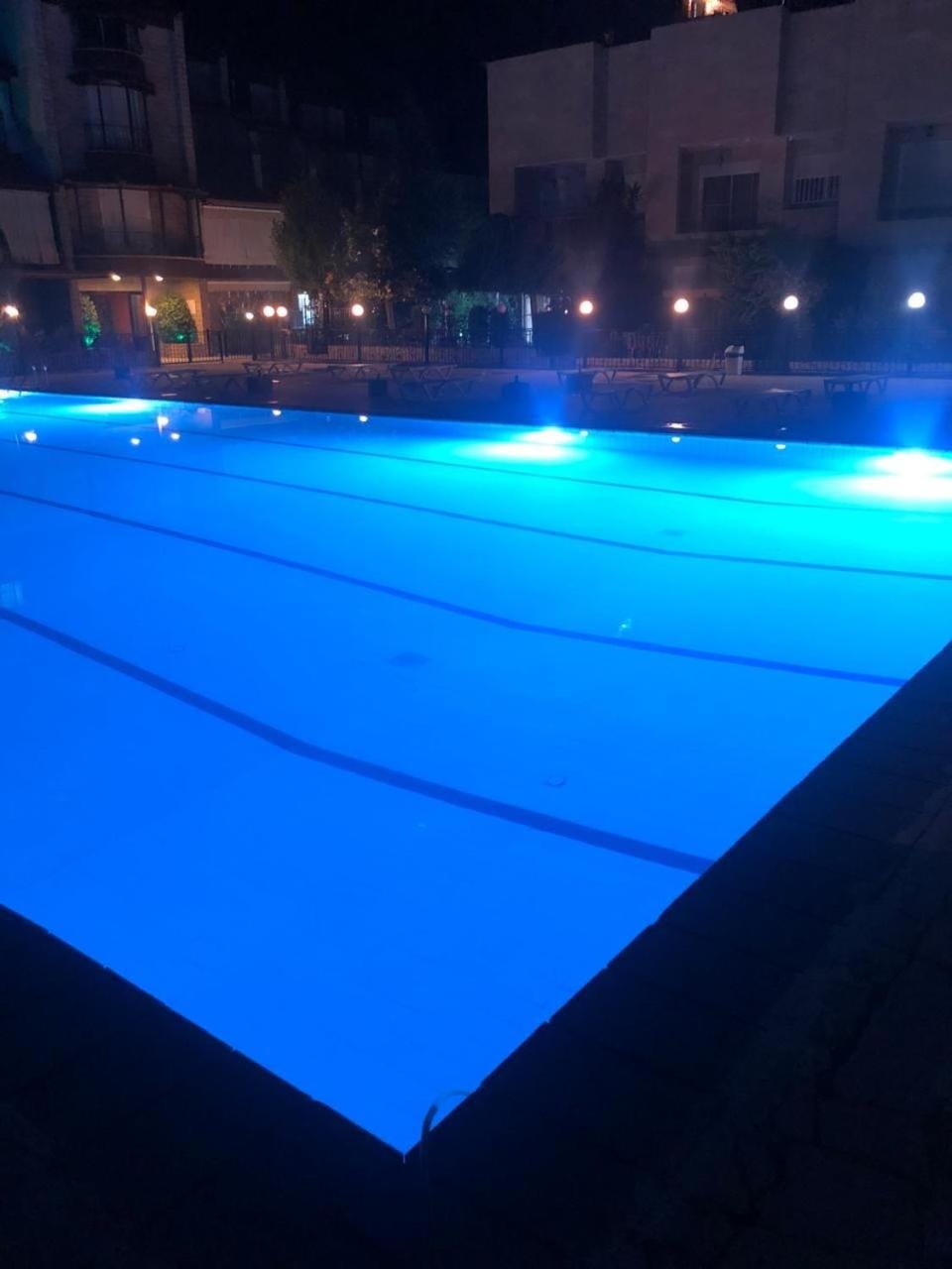 Night, Pool view, Swimming pool