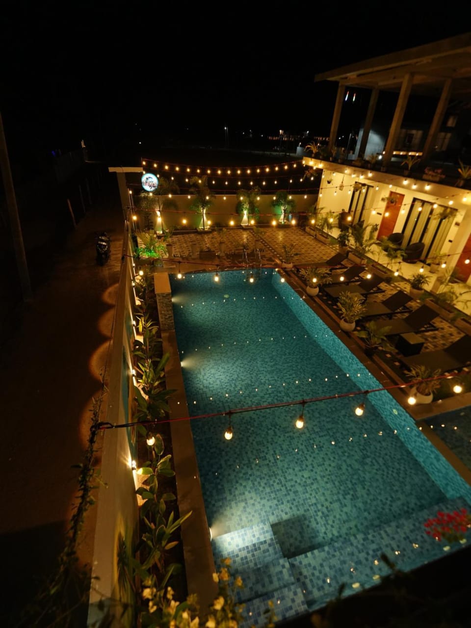 Night, Pool view, Swimming pool, Swimming pool