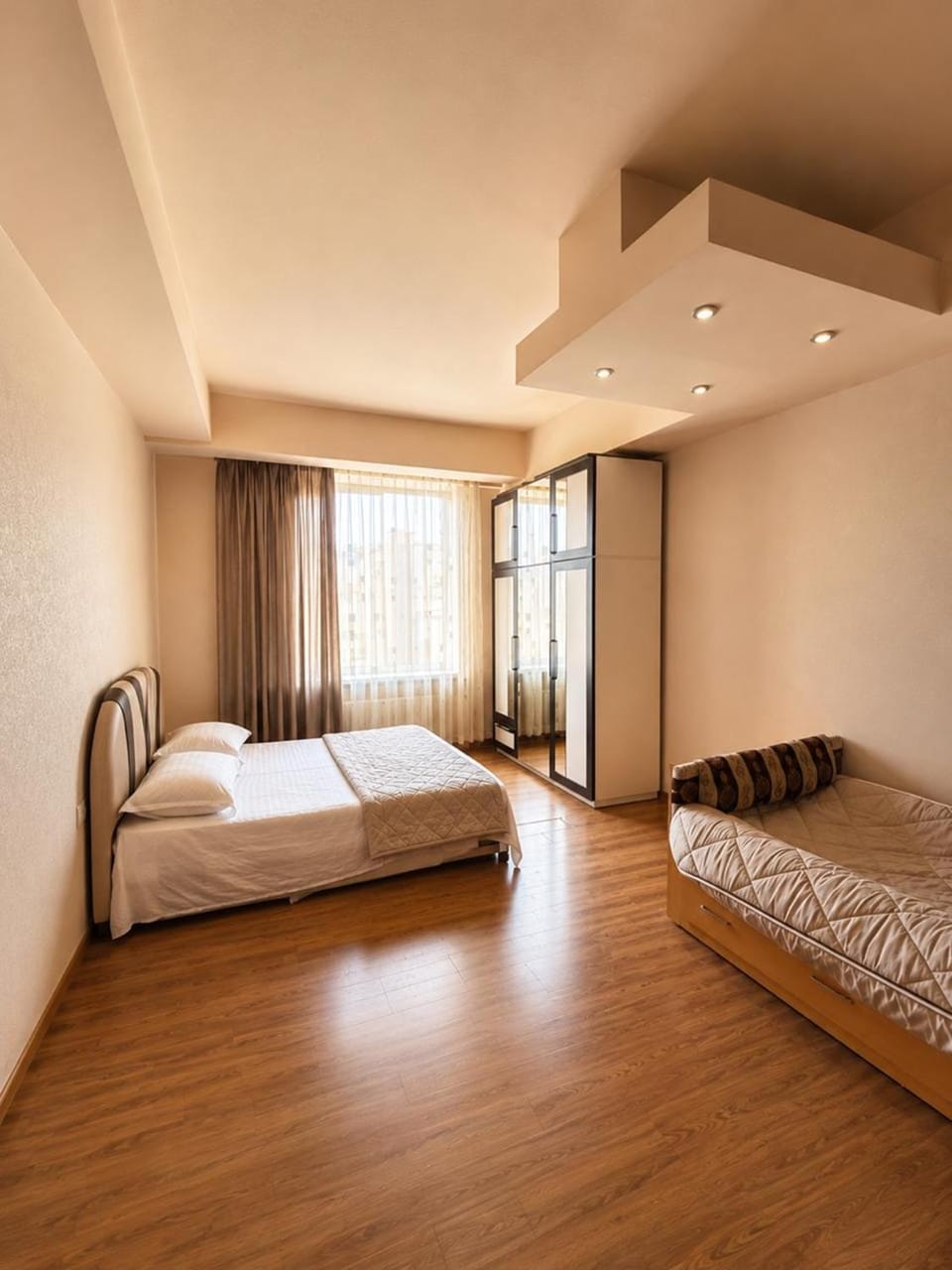 Bed, wardrobe