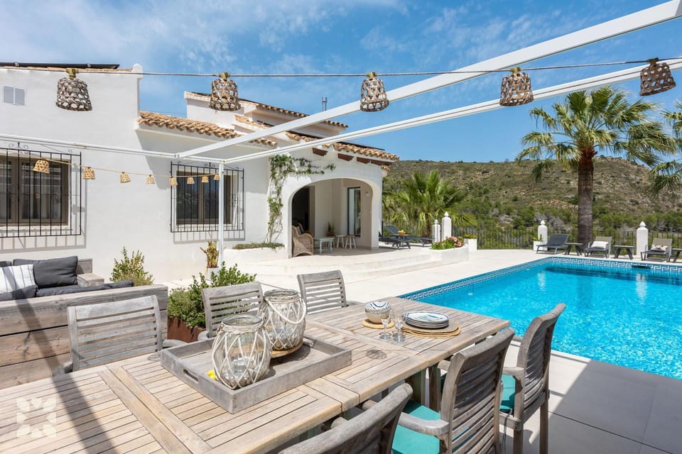 Property building, Patio, Spring, Day, Natural landscape, View (from property/room), Balcony/Terrace, Living room, Seating area, Dining area, Pool view, Swimming pool, sunbed