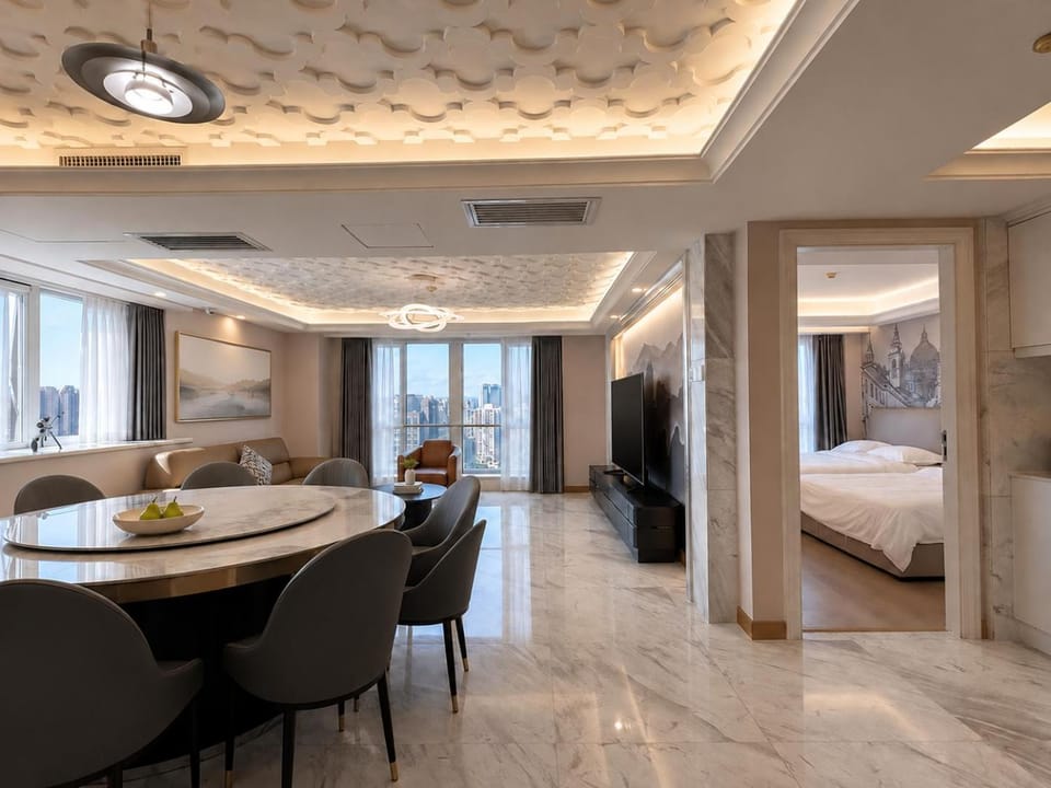 Bed, TV and multimedia, Living room, Photo of the whole room, Seating area, Dining area, Bedroom