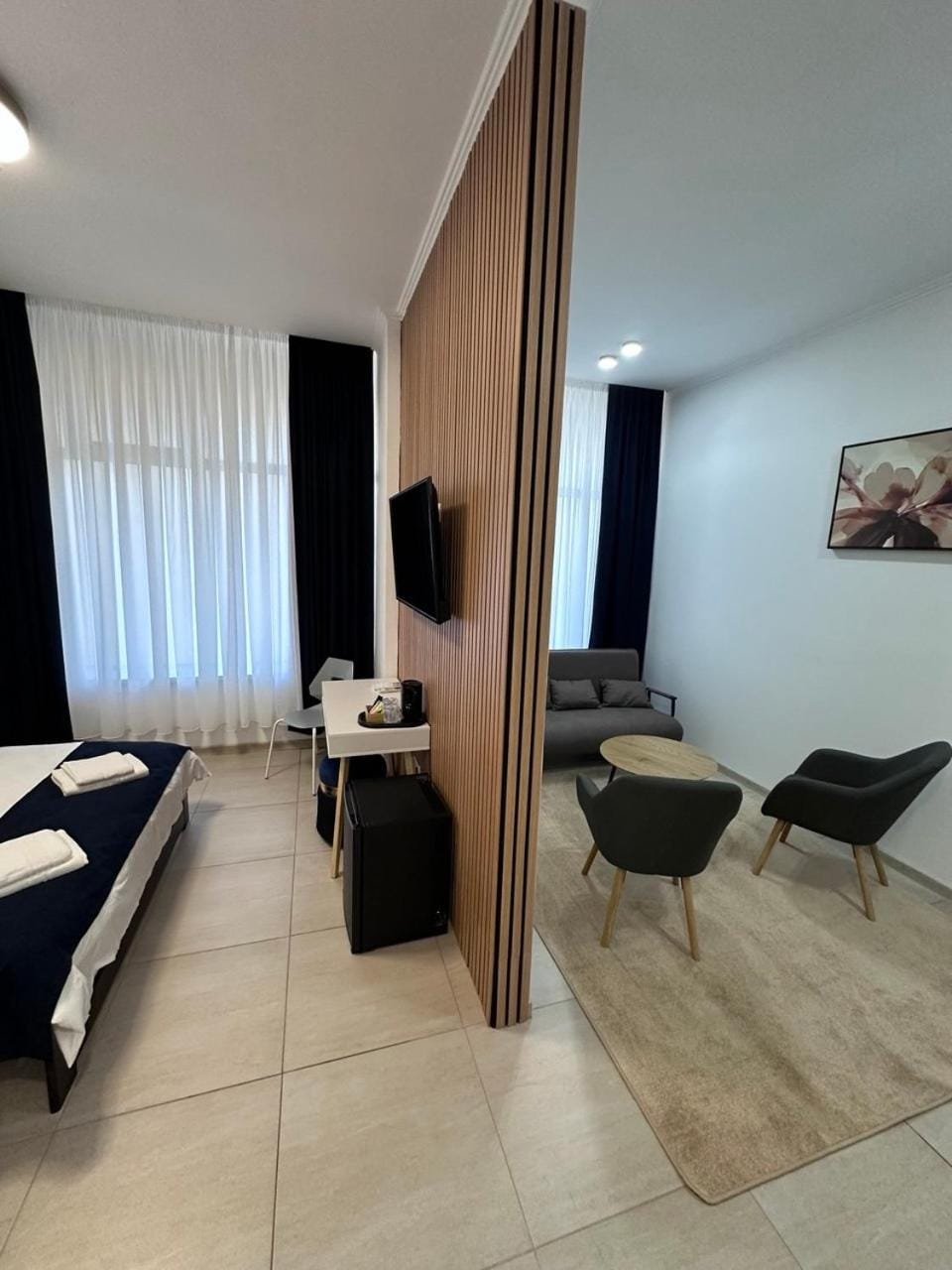 Bed, TV and multimedia, Living room, Photo of the whole room, Seating area, Bedroom
