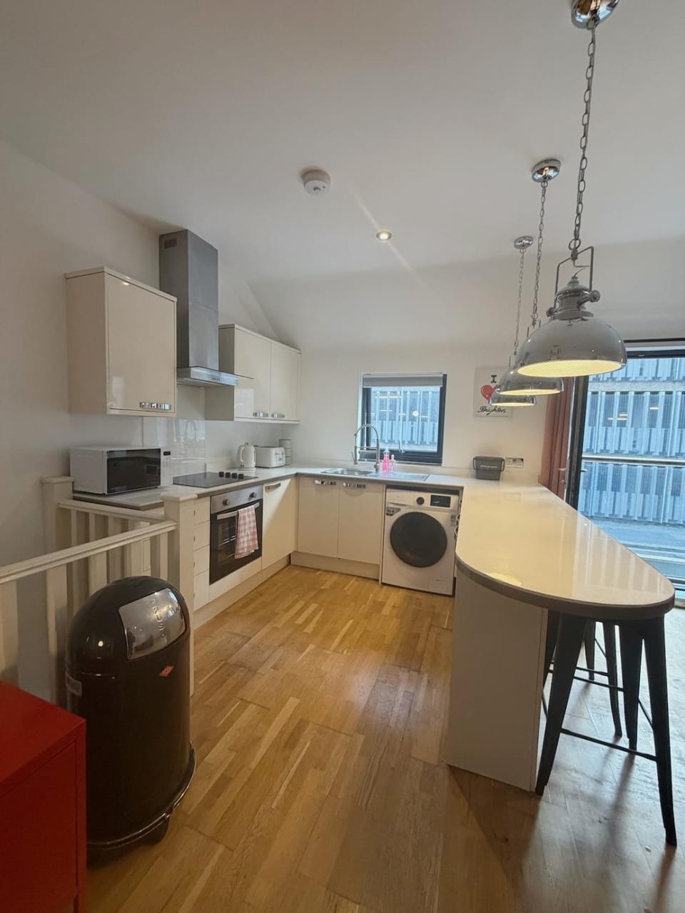 Kitchen or kitchenette, oven, toaster