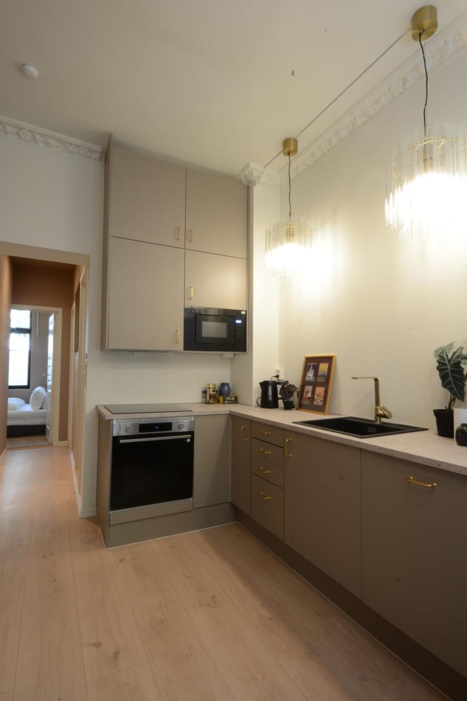 Kitchen or kitchenette, stove