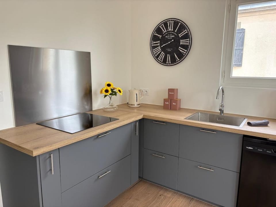 Coffee/tea facilities, Kitchen or kitchenette, oven, stove