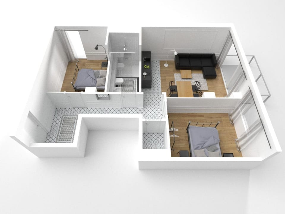 Property building, Bird's eye view, Kitchen or kitchenette, Floor plan