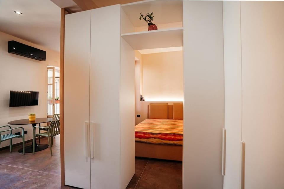 Bed, wardrobe