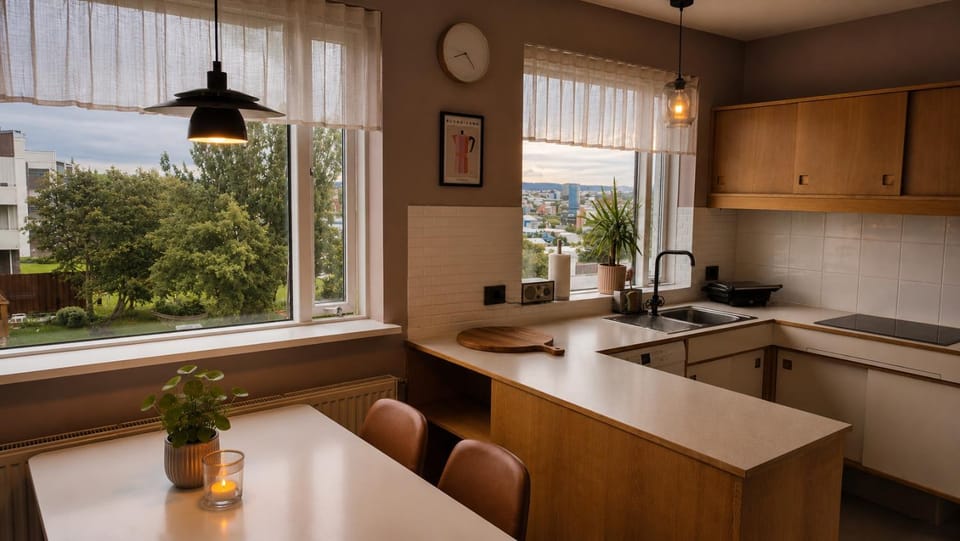 Kitchen or kitchenette, stove