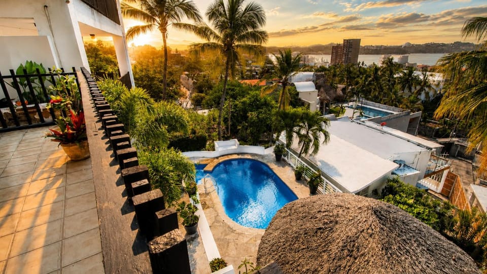Day, Natural landscape, Garden, Garden view, Pool view, Swimming pool, Sunset