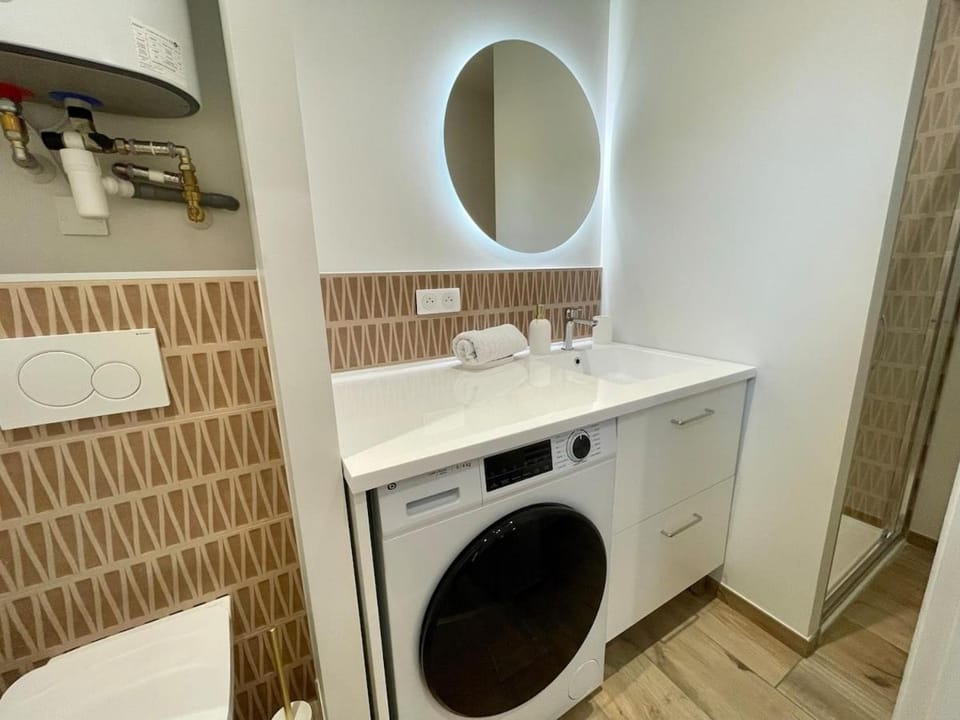 Bathroom, washing machine, dryer