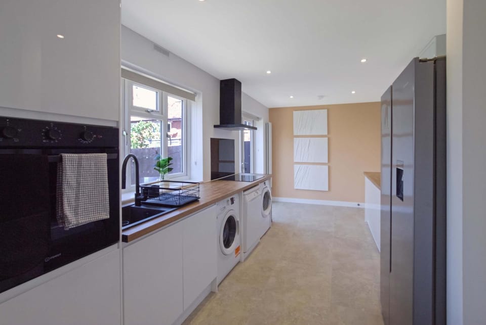 Kitchen or kitchenette, stove