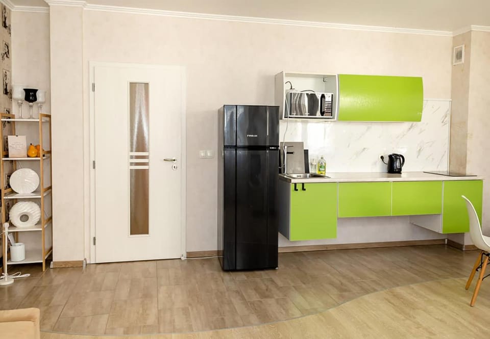 Kitchen or kitchenette, microwave
