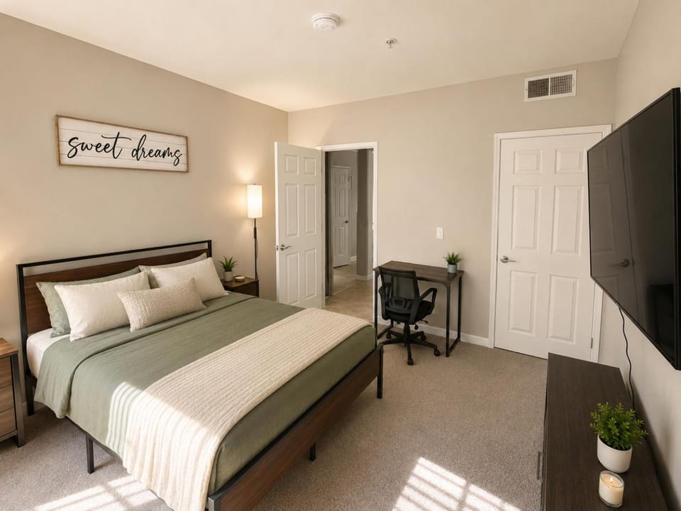 Bed, TV and multimedia, Photo of the whole room, Bedroom