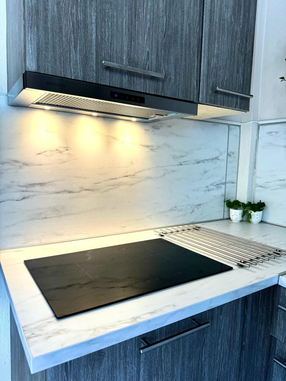 Kitchen or kitchenette, stove