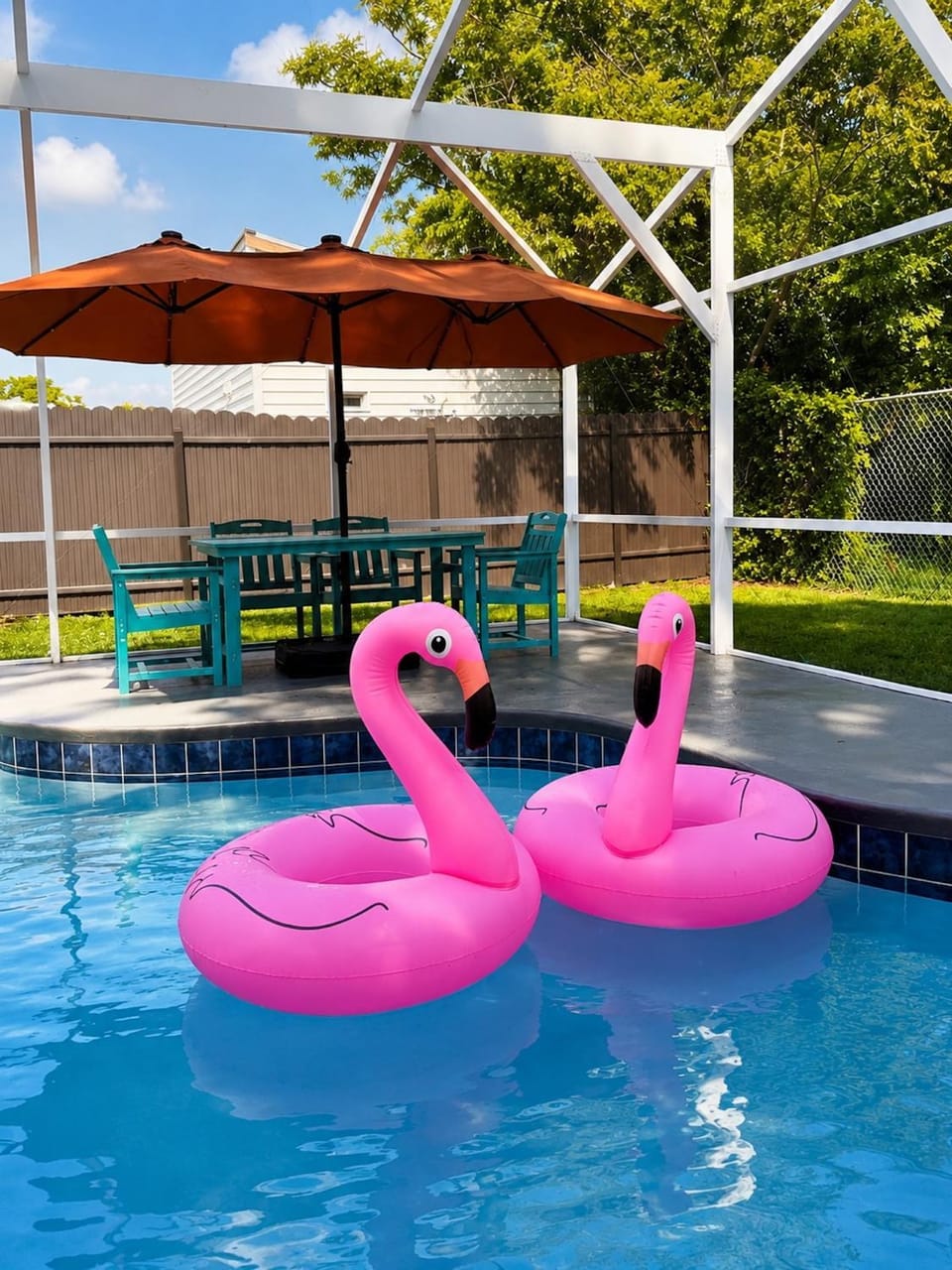 Patio, Seating area, Dining area, Pool view, Swimming pool