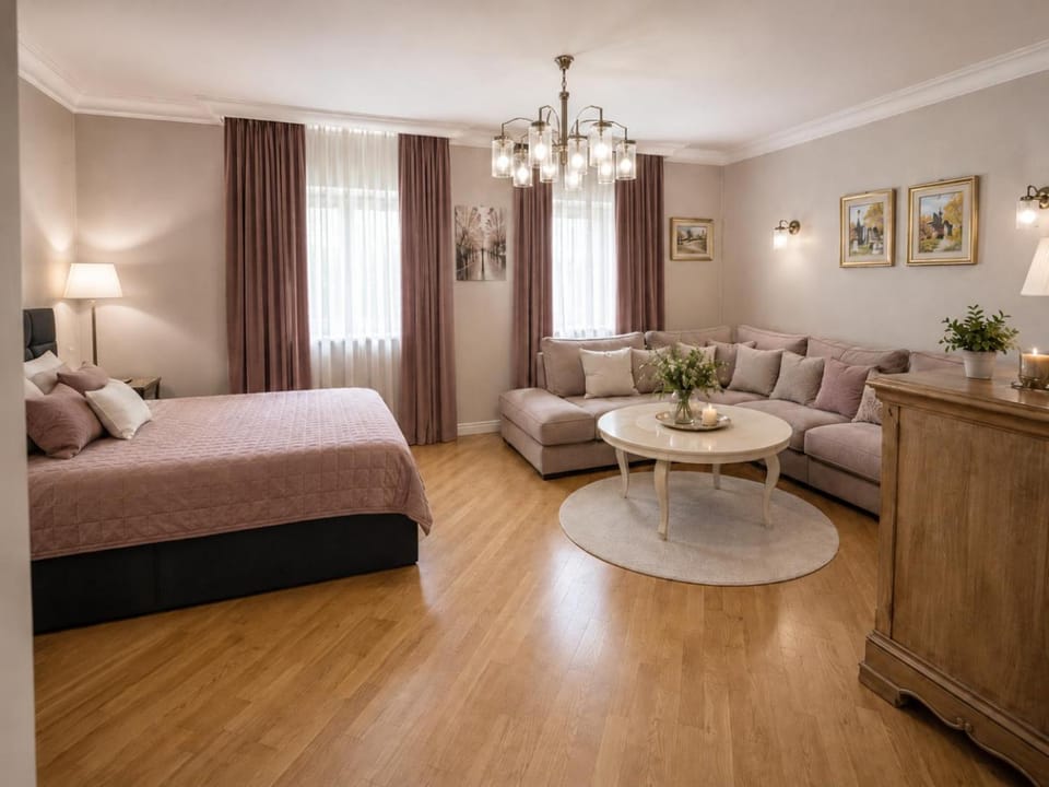 Bed, Living room, Photo of the whole room, Seating area, Bedroom