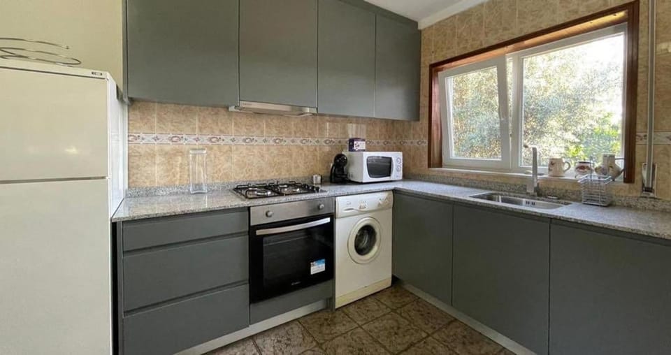 Kitchen or kitchenette, oven, washing machine